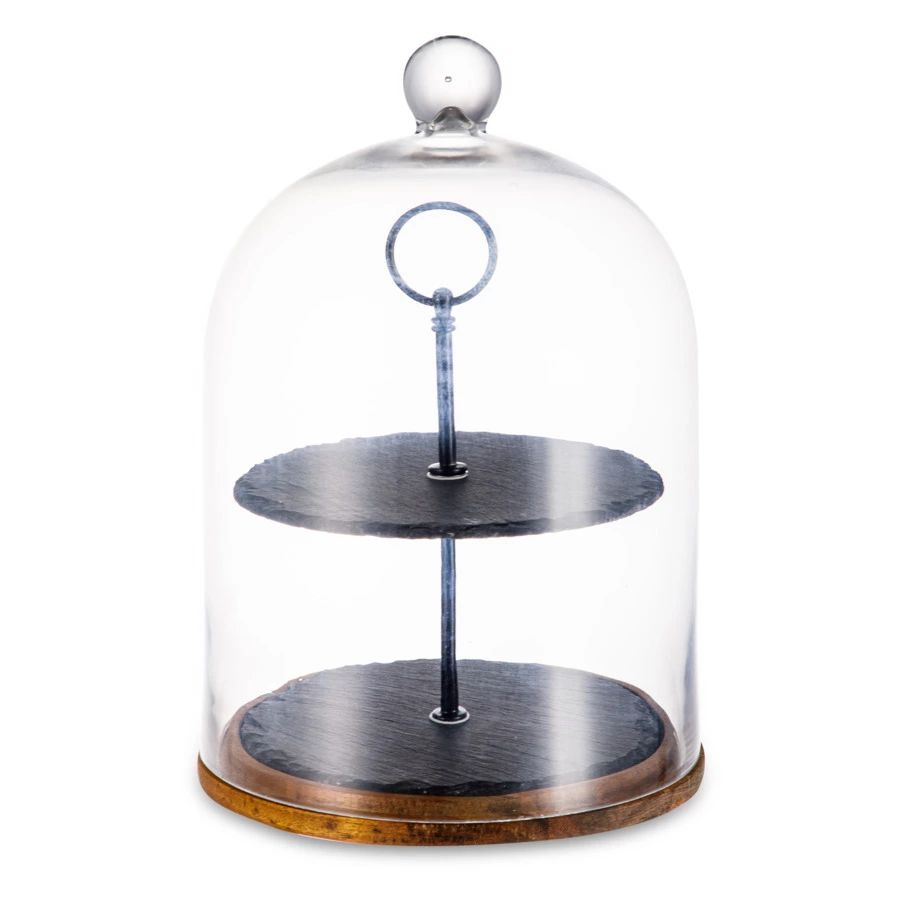 Блюдо двухъярусное с куполом Artesa 22х31 см, сланец, черное, п/к