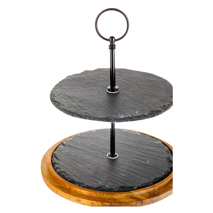 Блюдо двухъярусное с куполом Artesa 22х31 см, сланец, черное, п/к