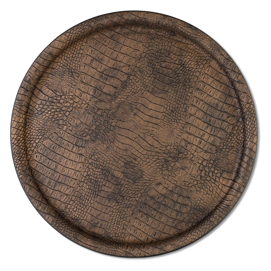 Поднос PLATEX Croco d36 см, коричневый, имитация кожи крокодила