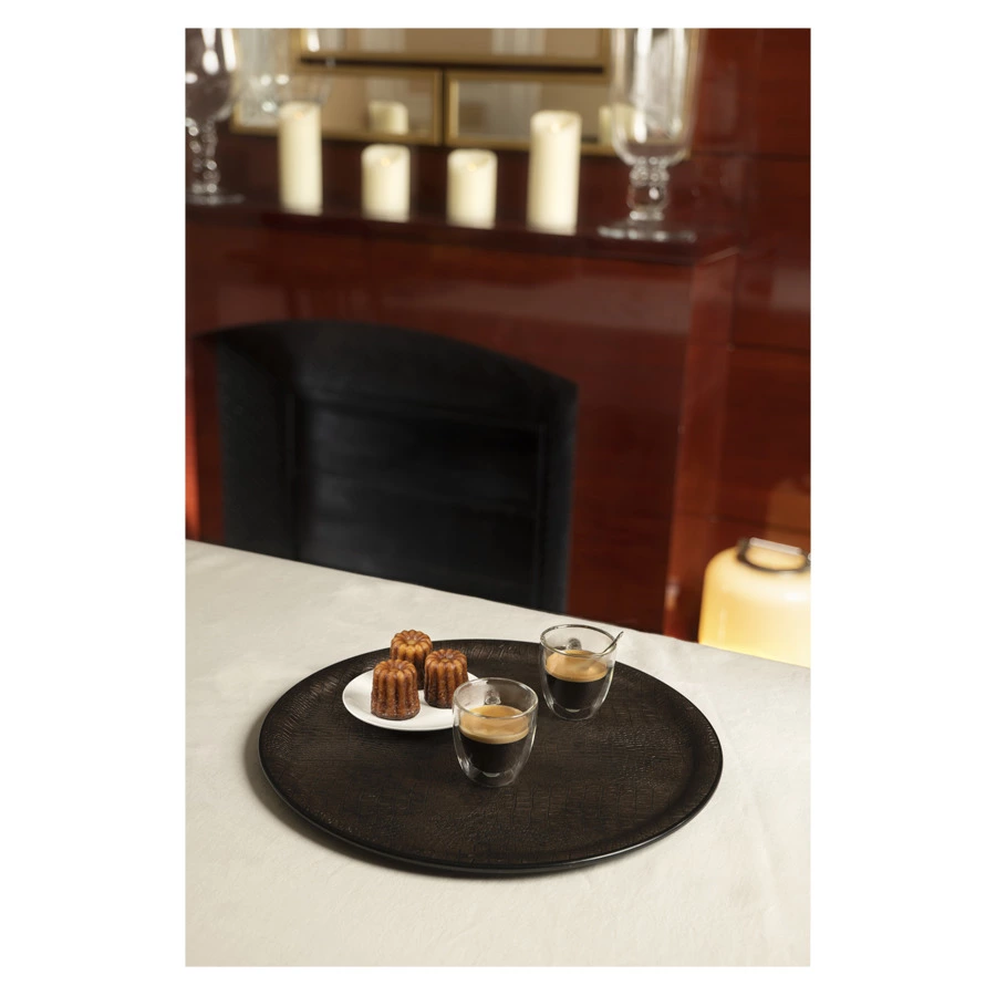 Поднос PLATEX Croco d36 см, коричневый, имитация кожи крокодила