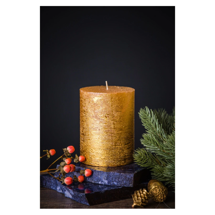 Свеча цилиндрическая Luz your senses 13 см, золотистый металлик