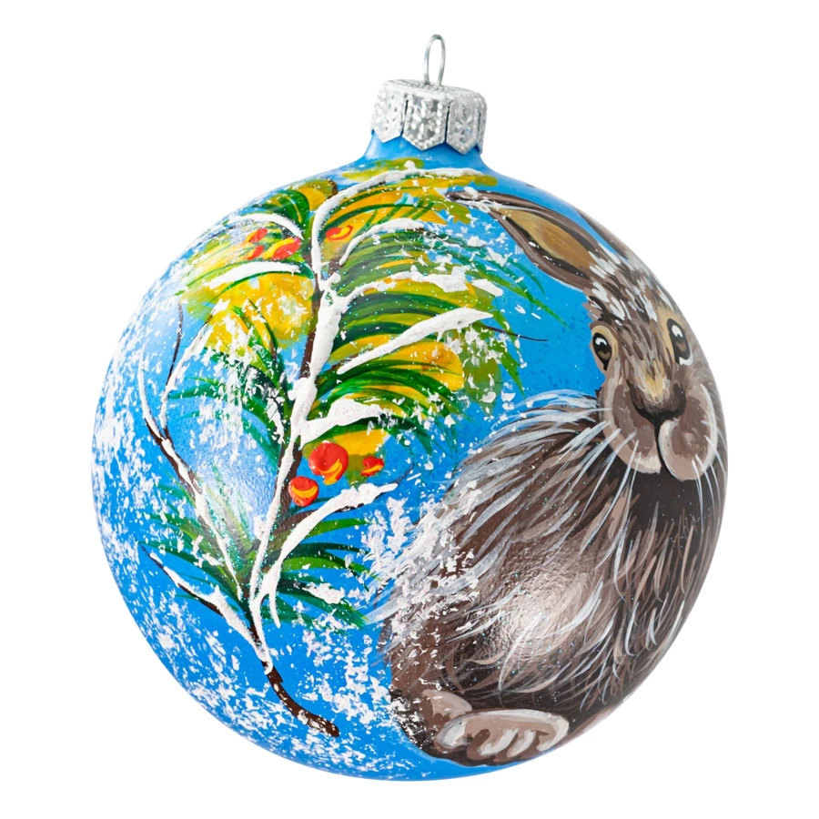 Игрушка елочная шар Bartosh Кролик №3, 10 см, стекло, п/к