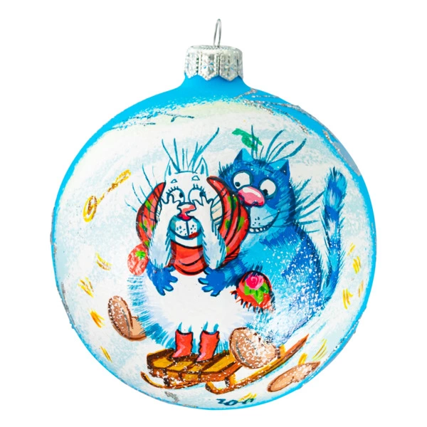 Игрушка елочная шар Bartosh Котики №1, 10 см, стекло, п/к