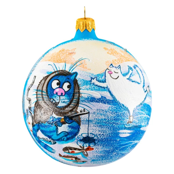 Игрушка елочная шар Bartosh Котики №3, 10 см, стекло, п/к