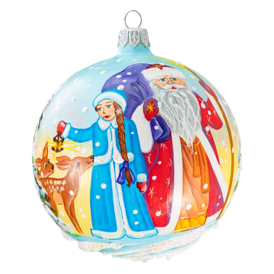 Игрушка елочная шар Bartosh Дед мороз Снегурочка 10 см, стекло, п/к