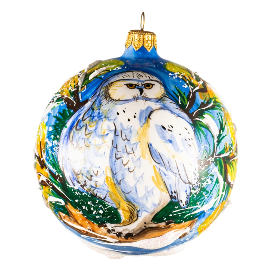 Игрушка елочная шар Bartosh Животные Сова 10 см, стекло, п/к