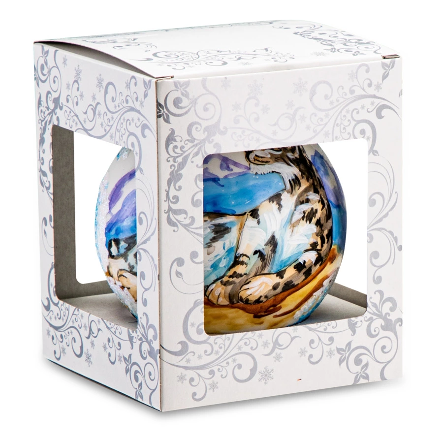 Игрушка елочная шар Bartosh Животные Леопард 10 см, стекло, п/к