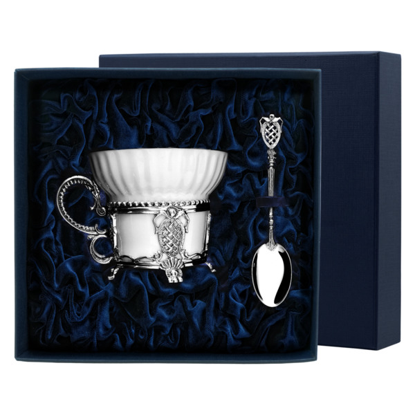 Чашка чайная с ложкой в футляре АргентА Меценат 97,05 г, серебро 925