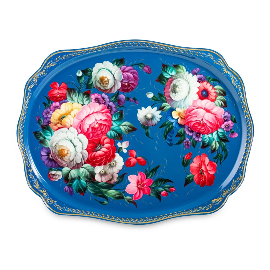 Поднос Жостовская фабрика декоративной росписи НХПР Изысканный 60х47 см, сталь нержавеющая, черный