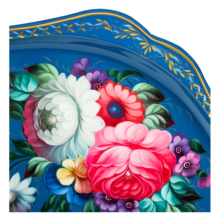 Поднос Жостовская фабрика декоративной росписи НХПР Изысканный 60х47 см, сталь нержавеющая, черный