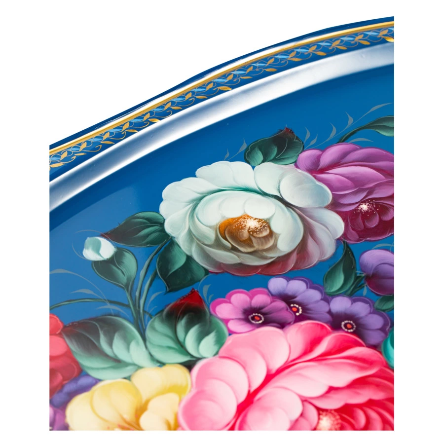 Поднос Жостовская фабрика декоративной росписи НХПР Изысканный 60х47 см, сталь нержавеющая, черный