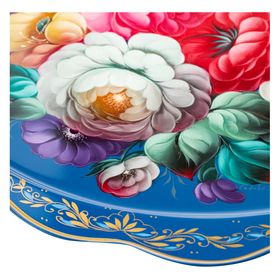 Поднос Жостовская фабрика декоративной росписи НХПР Изысканный 60х47 см, сталь нержавеющая, черный