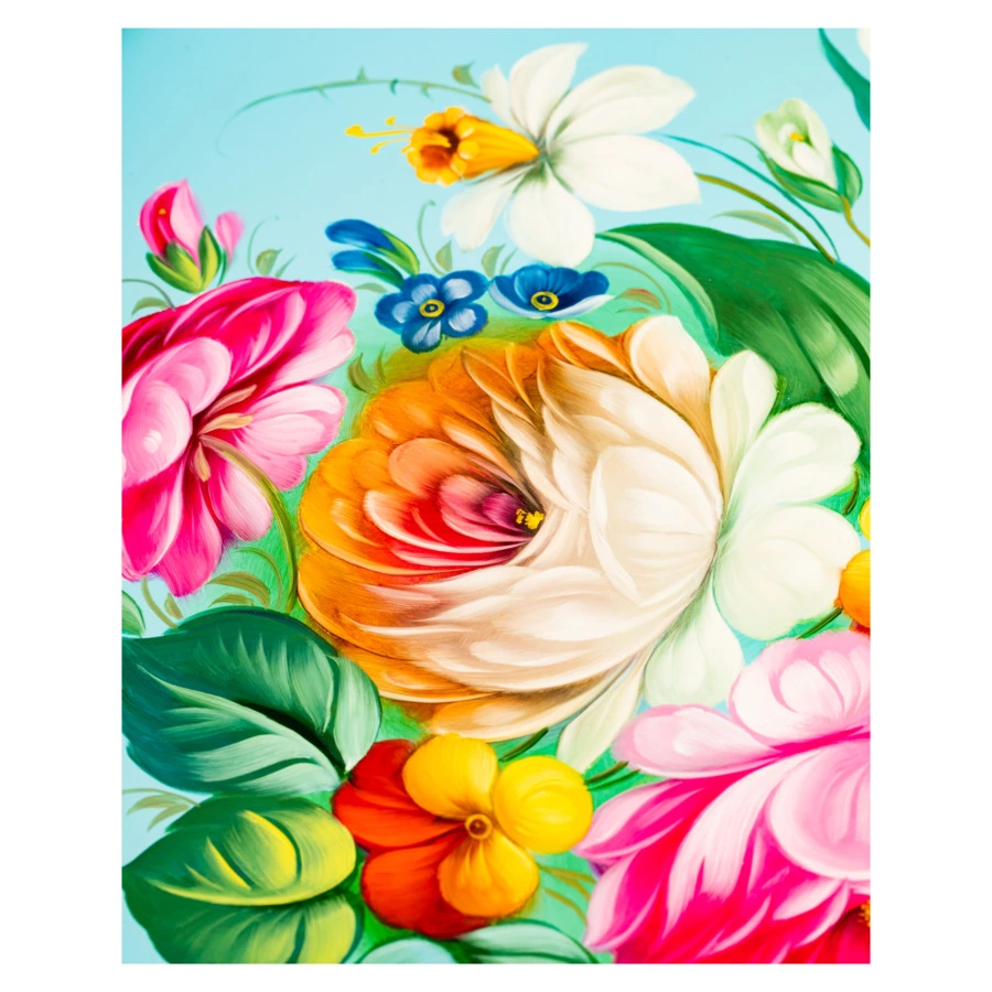 Поднос Жостовская фабрика декоративной росписи НХПР Приозерная 37 см, сталь нержавеющая, голубой