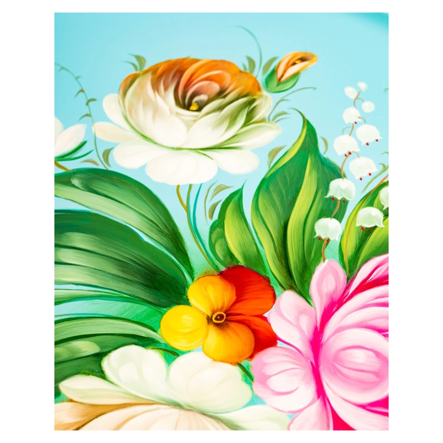 Поднос Жостовская фабрика декоративной росписи НХПР Приозерная 37 см, сталь нержавеющая, голубой