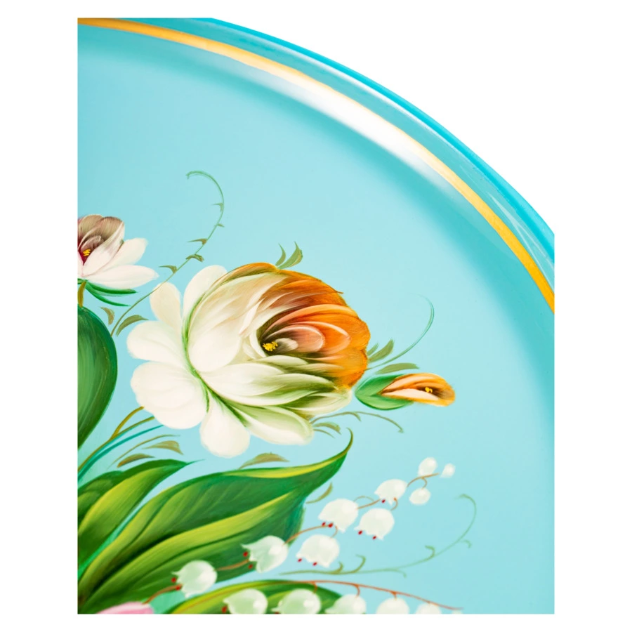 Поднос Жостовская фабрика декоративной росписи НХПР Приозерная 37 см, сталь нержавеющая, голубой