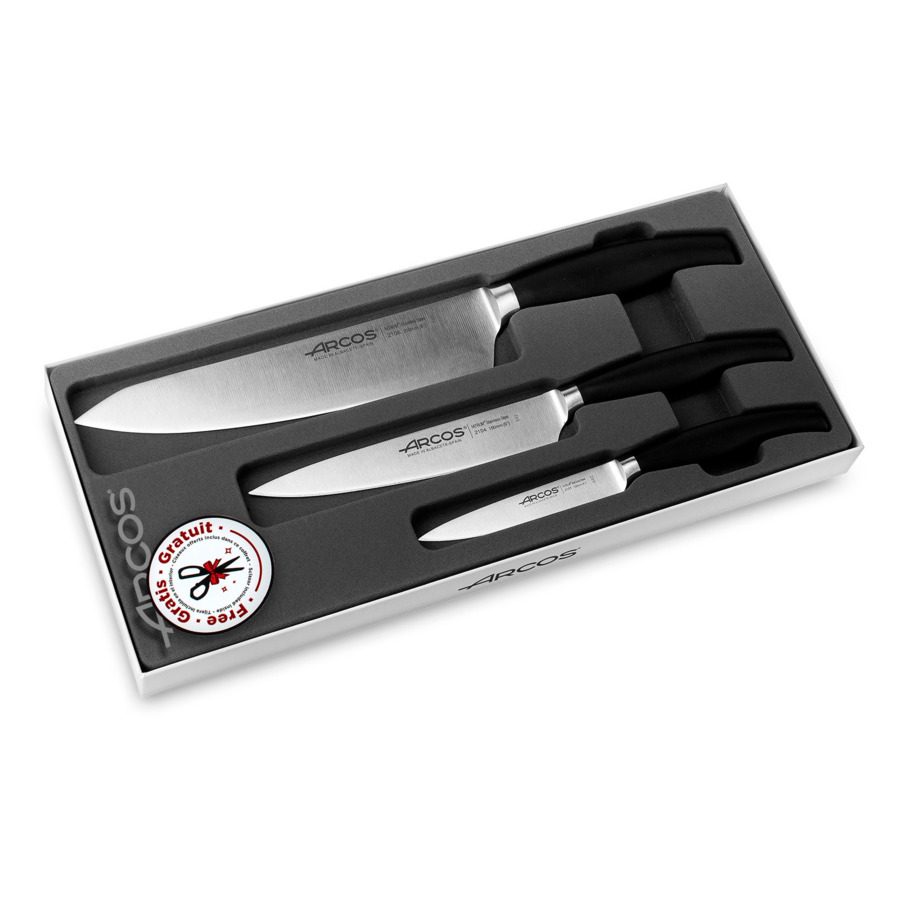 Набор ножей Arcos Clara 3 шт (10 см, 15 см, 20 см) +ножницы в подарок , сталь нержавеющая, п/к