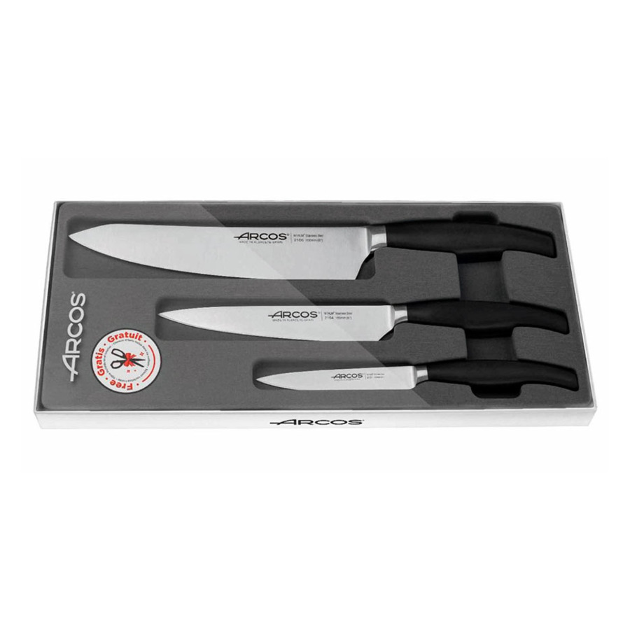 Набор ножей Arcos Clara 3 шт (10 см, 15 см, 20 см) +ножницы в подарок , сталь нержавеющая, п/к