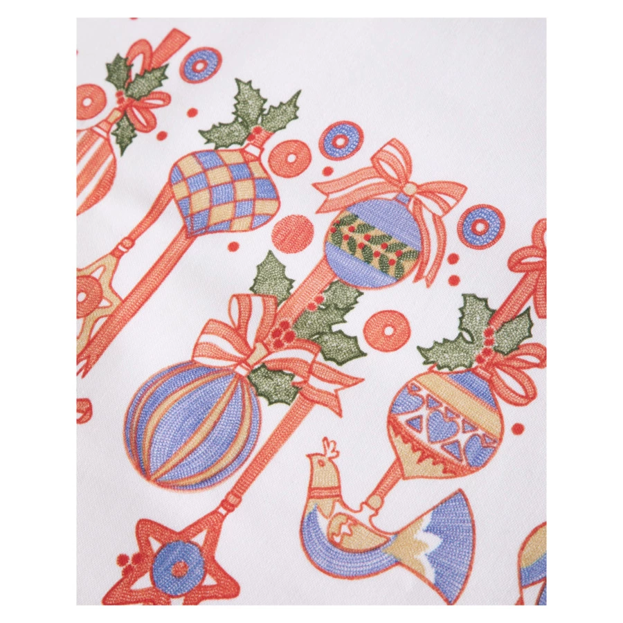 Скатерть прямоугольная Mix&Match Home Новогодние игрушки 168х250 см, хлопок, белая с принтом