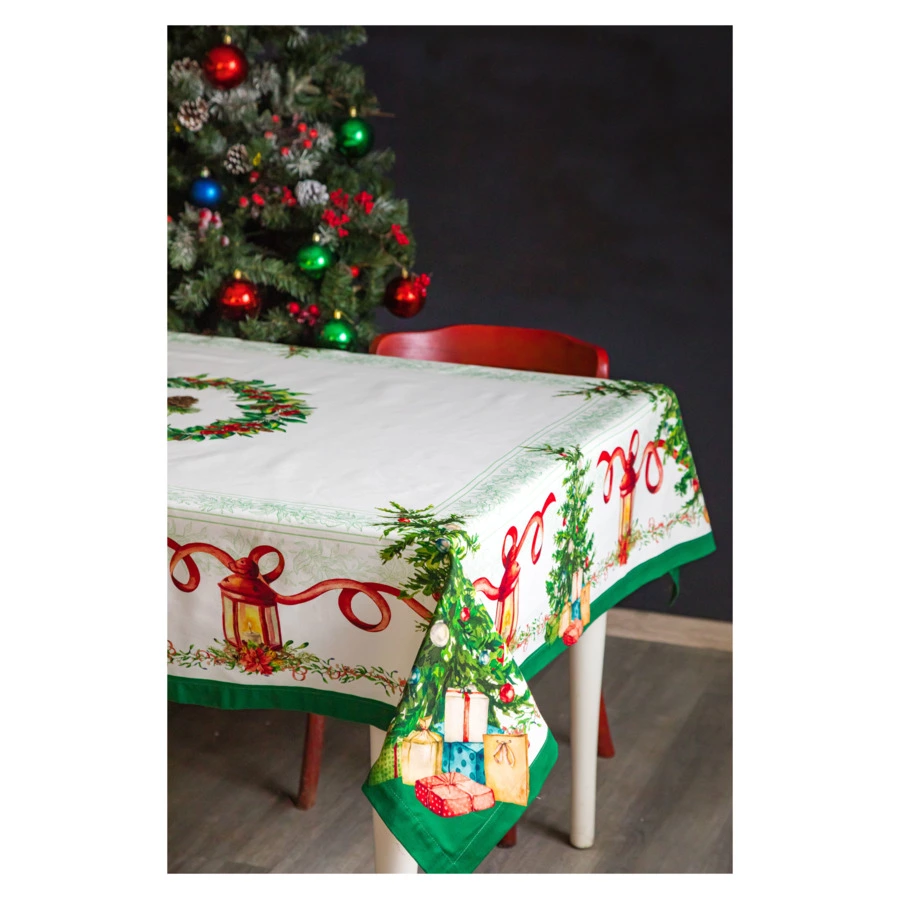 Скатерть прямоугольная Mix&Match Home Елочка 145х180 см, хлопок, белая с принтом