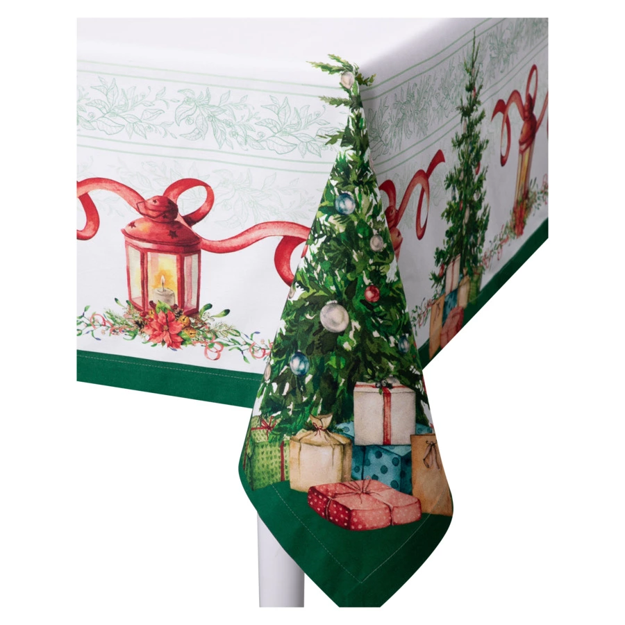 Скатерть прямоугольная Mix&Match Home Елочка 168х350 см, хлопок, белая с принтом
