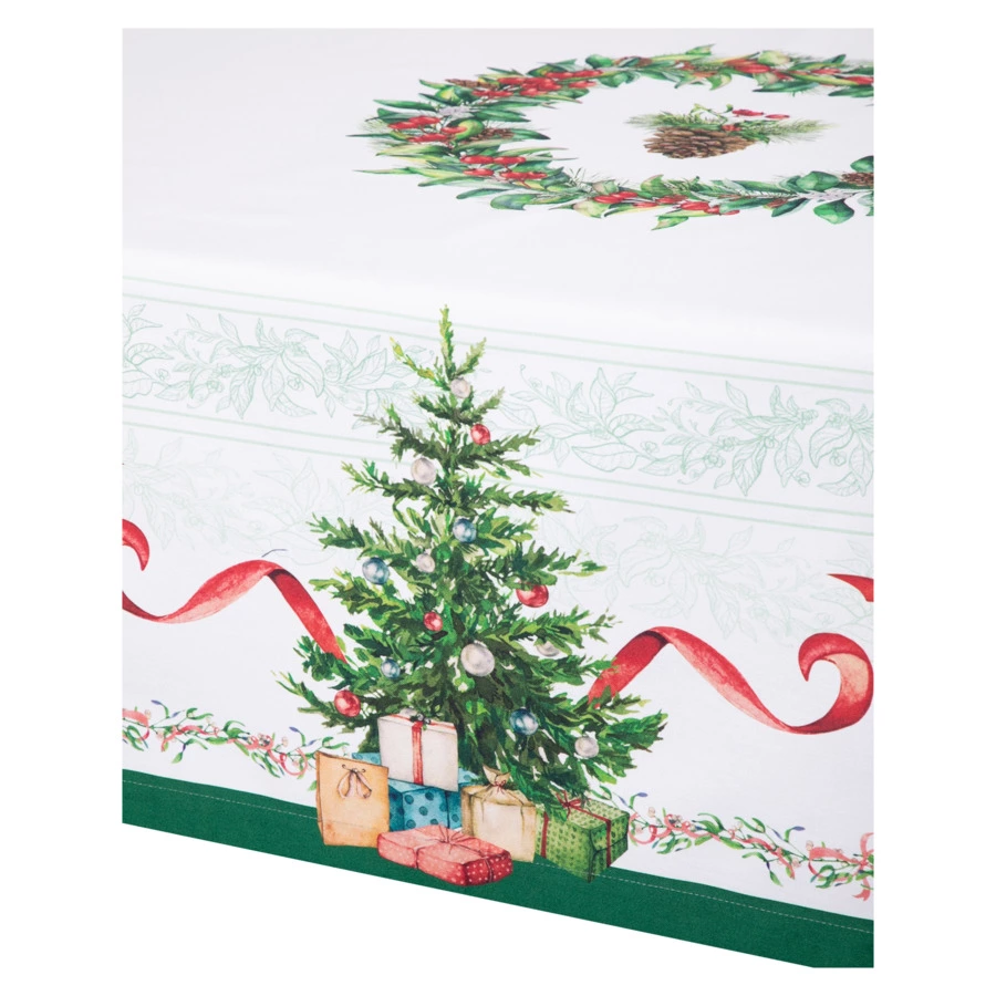 Скатерть прямоугольная Mix&Match Home Елочка 168х350 см, хлопок, белая с принтом