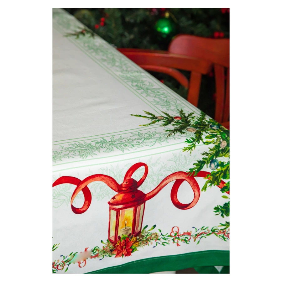 Скатерть прямоугольная Mix&Match Home Елочка 168х350 см, хлопок, белая с принтом