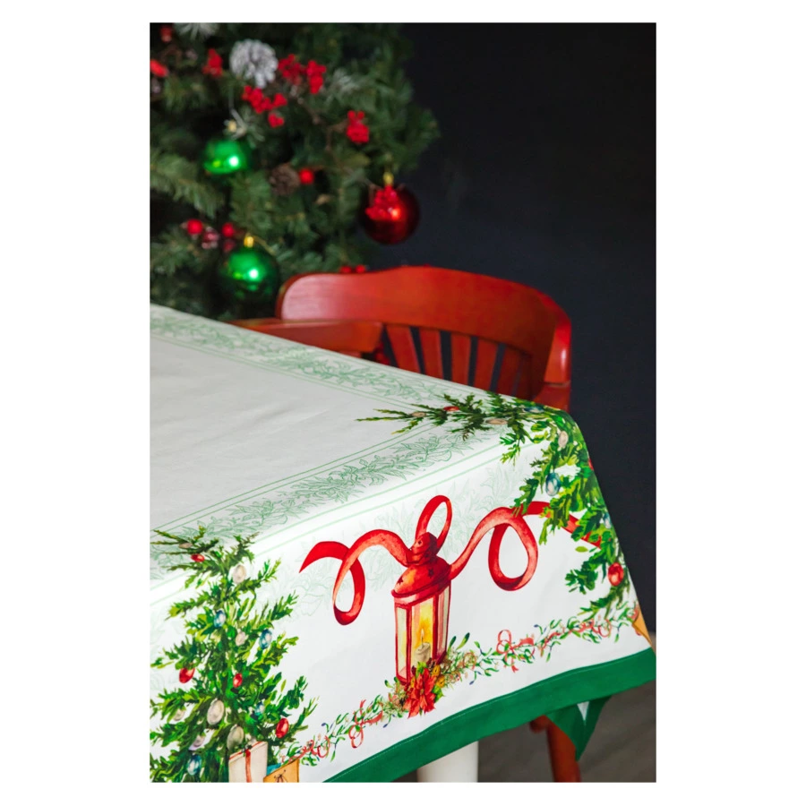 Скатерть прямоугольная Mix&Match Home Елочка 168х350 см, хлопок, белая с принтом