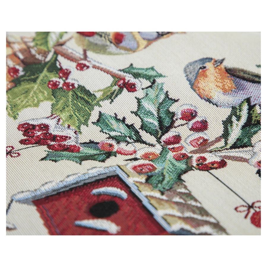 Скатерть-наперон Mix&Match Home Зимний пир Скворечники 100х100 см, гобелен, бежевый