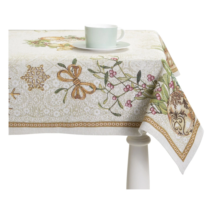 Скатерть-наперон Mix&Match Home Золотые шары и ягоды 100х100 см, гобелен, бежевый