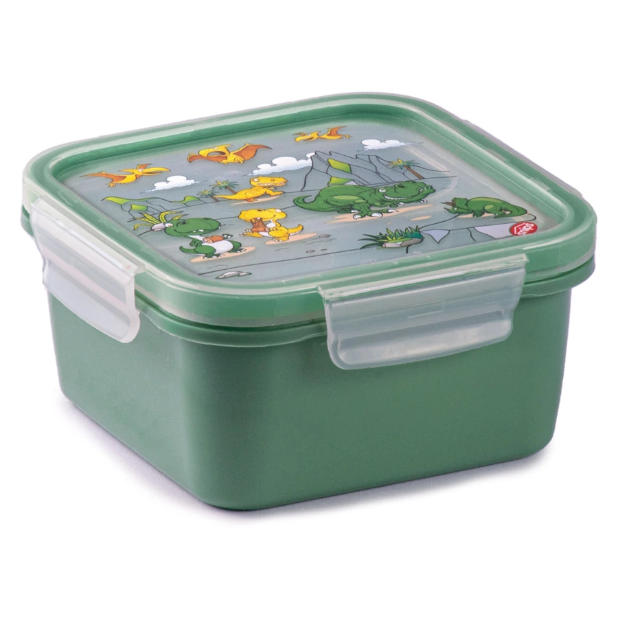 Ланч-бокс квадратный SNIPS Динозавр 800 мл, 15x15x7,5 см, пластик, зеленый