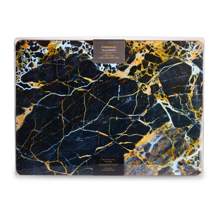 Набор плейсматов прямоугольных Creative Tops Синий мрамор 40х29 см, 4 шт, пробка, п/к