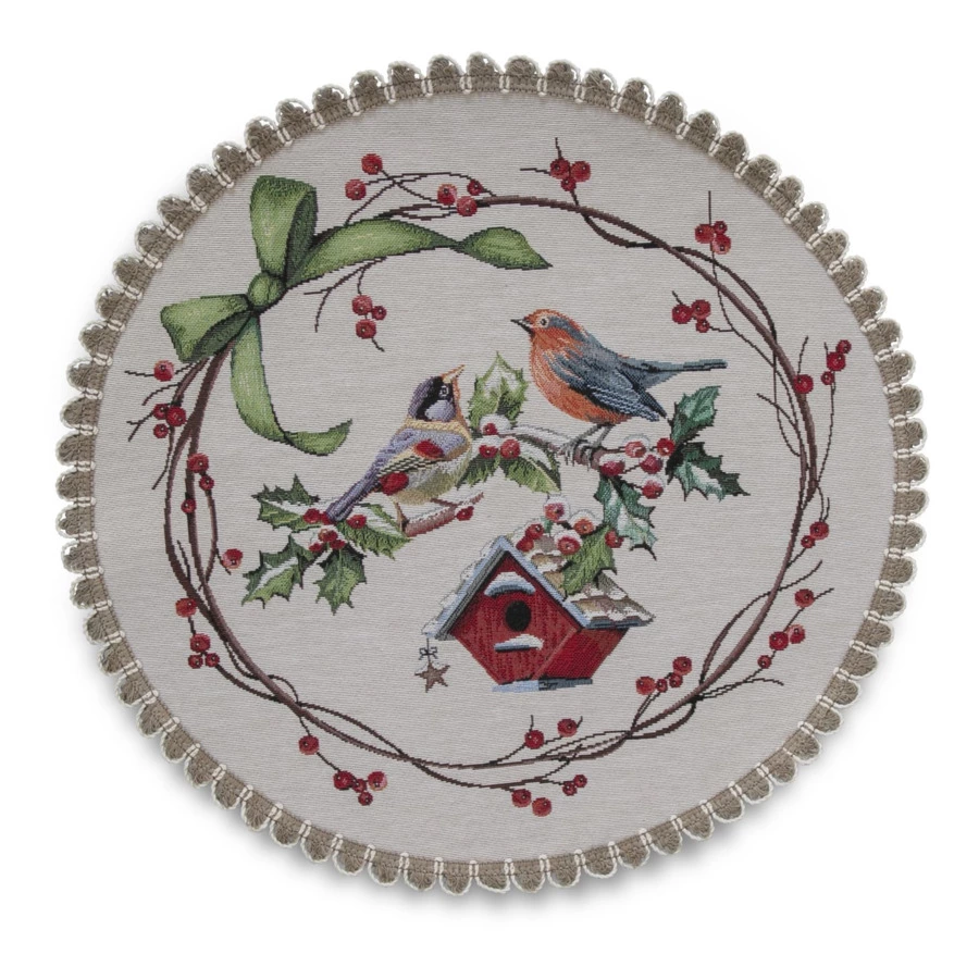 Салфетка подстановочная Mix&Match Home Зимний пир Скворечники 45 см, гобелен, бежевый