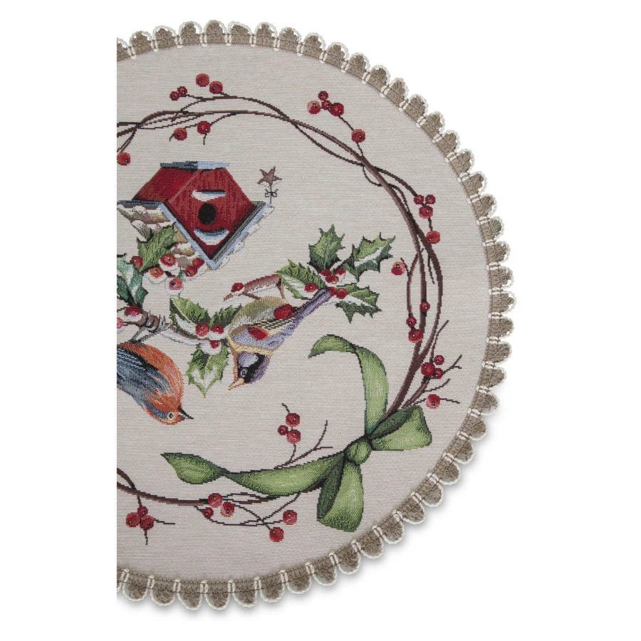 Салфетка подстановочная Mix&Match Home Зимний пир Скворечники 45 см, гобелен, бежевый