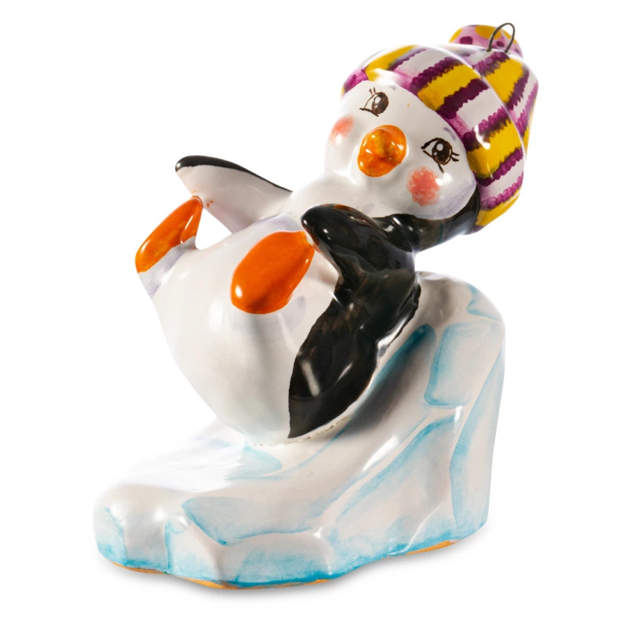 Игрушка елочная Ярославская майолика Пингвиненок на льдинке на спинке 8 см, керамика