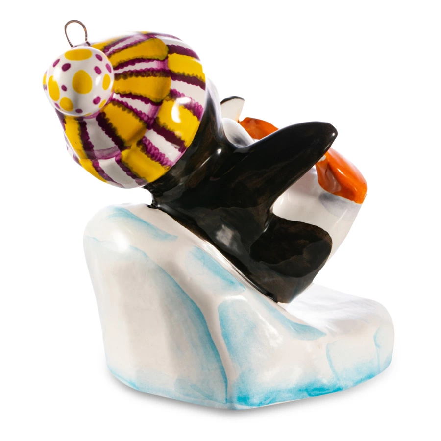 Игрушка елочная Ярославская майолика Пингвиненок на льдинке на спинке 8 см, керамика