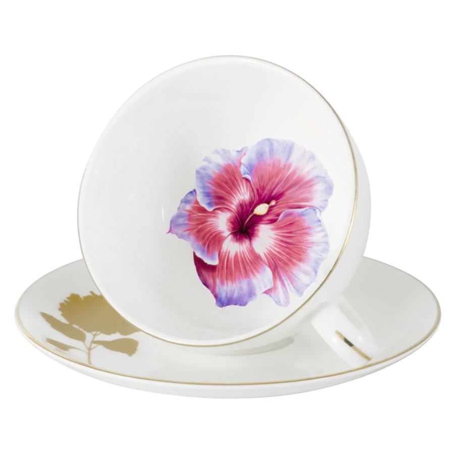 Чашка чайная с блюдцем Anna Lafarg Emily Гибискус 250 мл, фарфор костяной, п/к