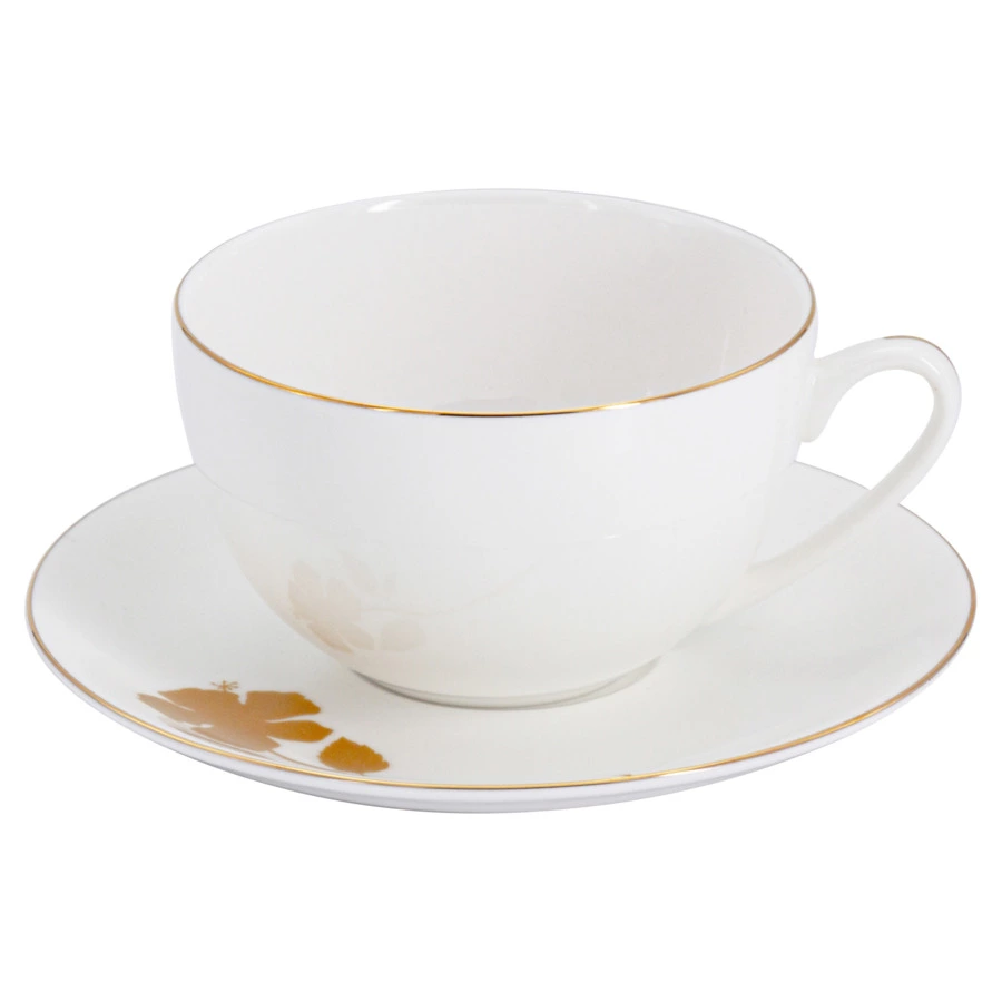 Чашка чайная с блюдцем Anna Lafarg Emily Гибискус 250 мл, фарфор костяной, п/к