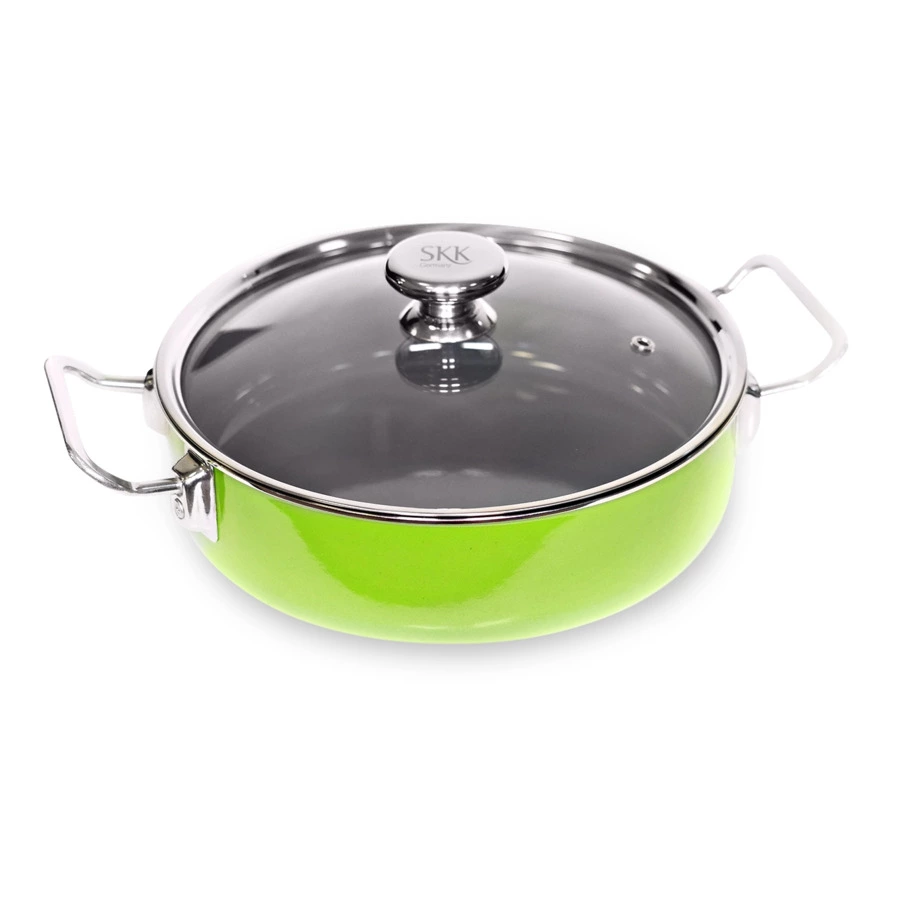 Сотейник со стеклянной крышкой SKK Enameled Iron Green 26 см, чугун