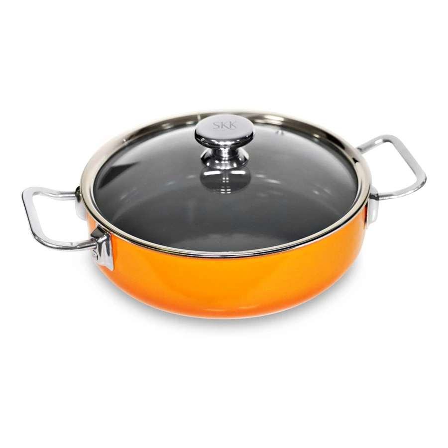 Сотейник со стеклянной крышкой SKK Enameled Iron Orange 28 см, чугун