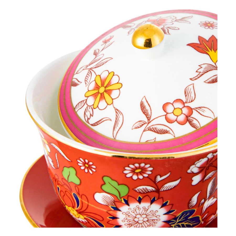 Пиала с крышкой и блюдцем Wedgwood Вандерласт Малина 7,6 см, 150 мл, фарфор