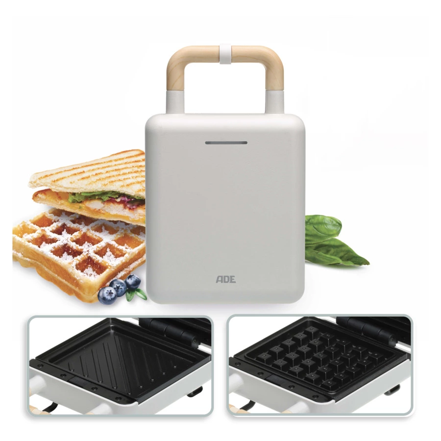 Вафельница и сэндвичница 2 в 1 ADE 600Вт, белая, KG2138-1, п/к