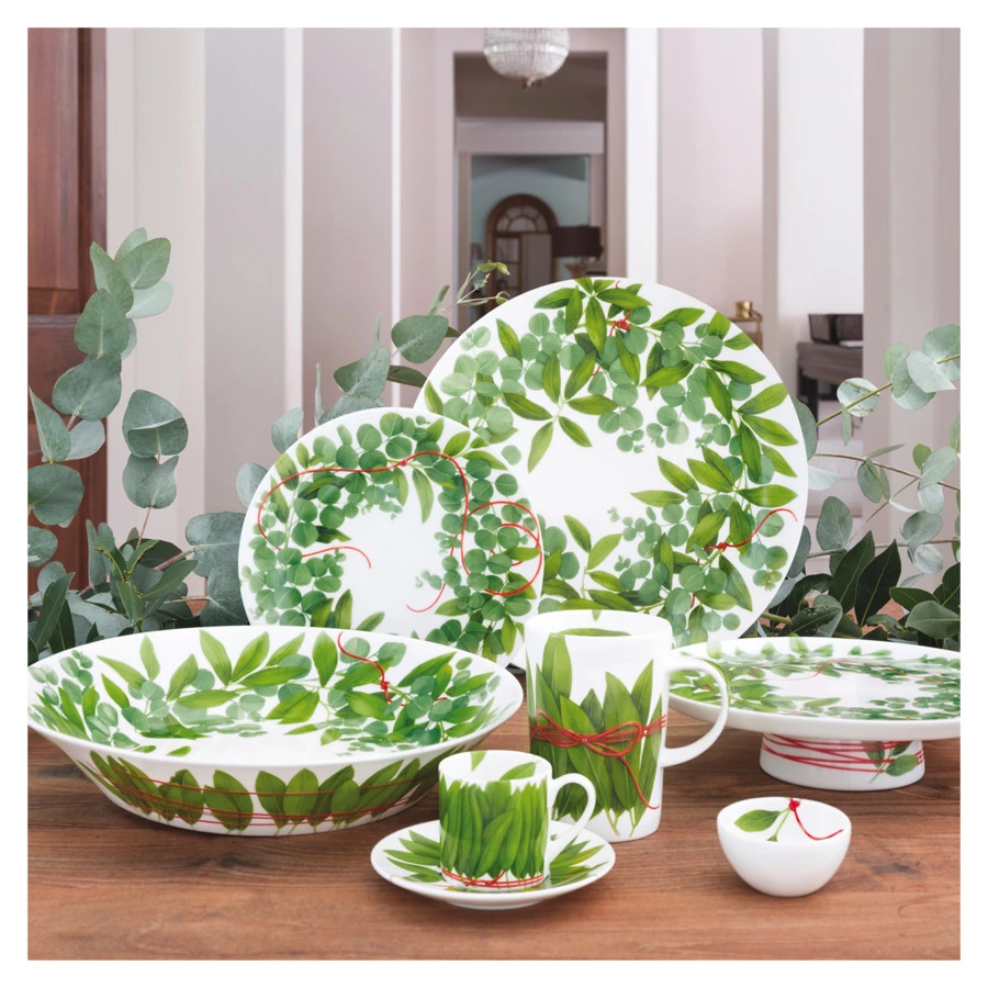 Салатник Taitu Лист с красной нитью 32 см, фарфор костяной