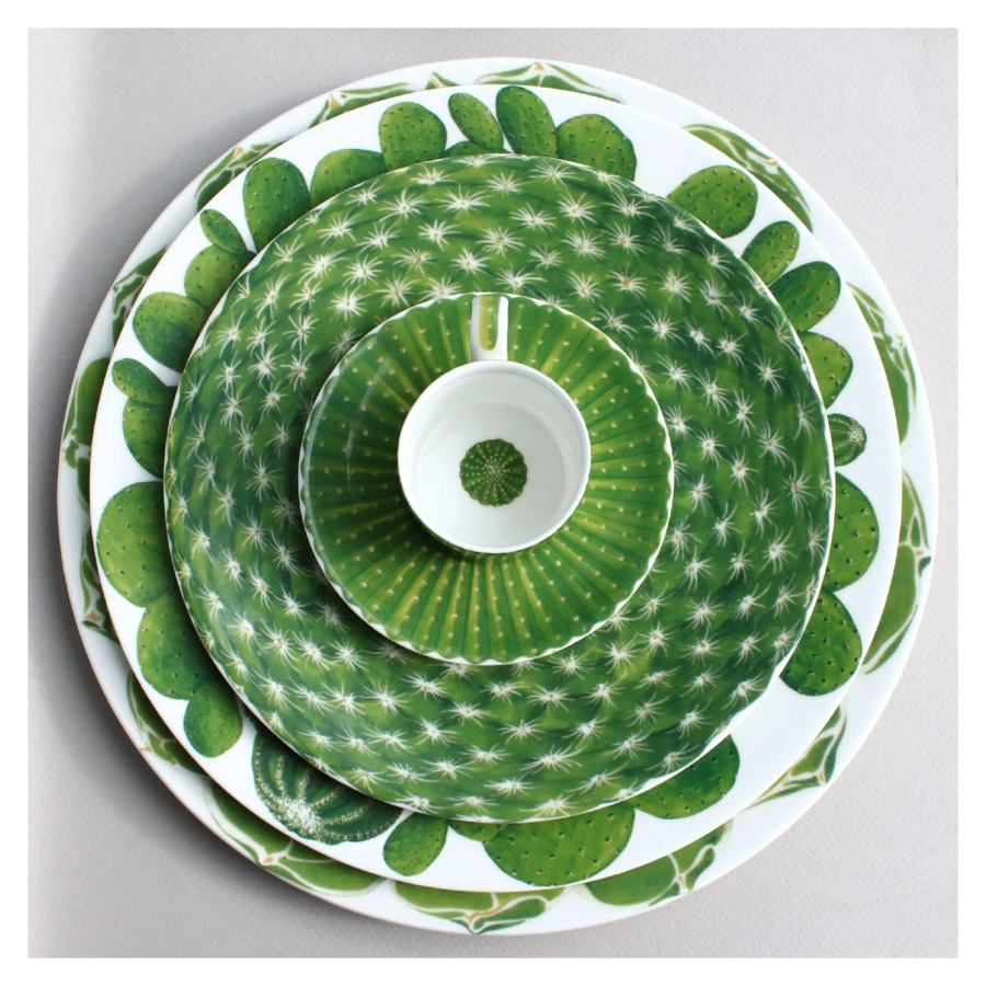 Тарелка закусочная Taitu Кактусы 23 см, фарфор костяной
