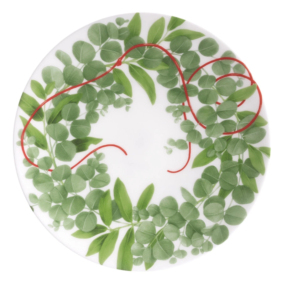 Тарелка закусочная Taitu Лист с красной нитью 23 см, фарфор костяной