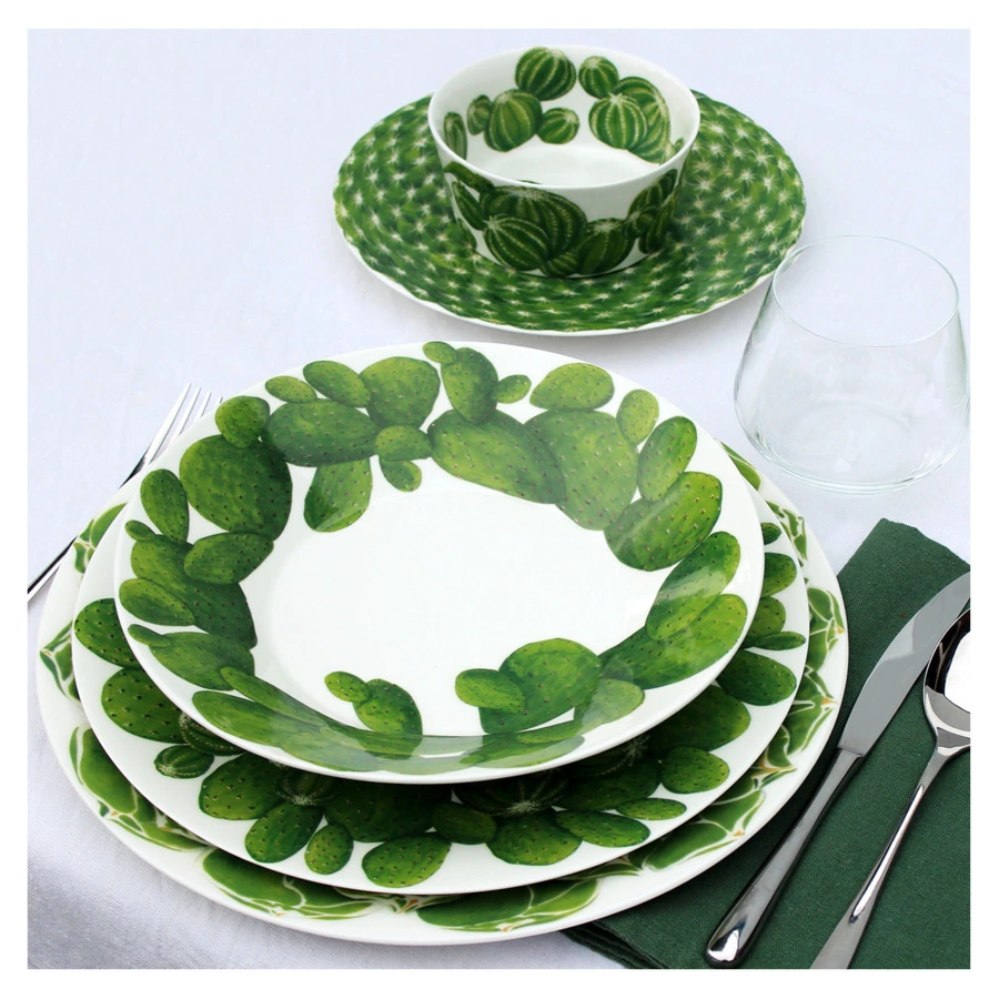 Тарелка обеденная Taitu Кактусы 27 см, фарфор костяной