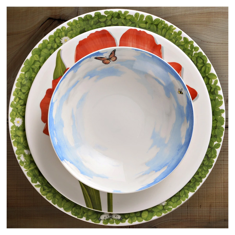 Тарелка суповая Taitu Итальянские луга Небо 20,5 см, фарфор костяной, красный