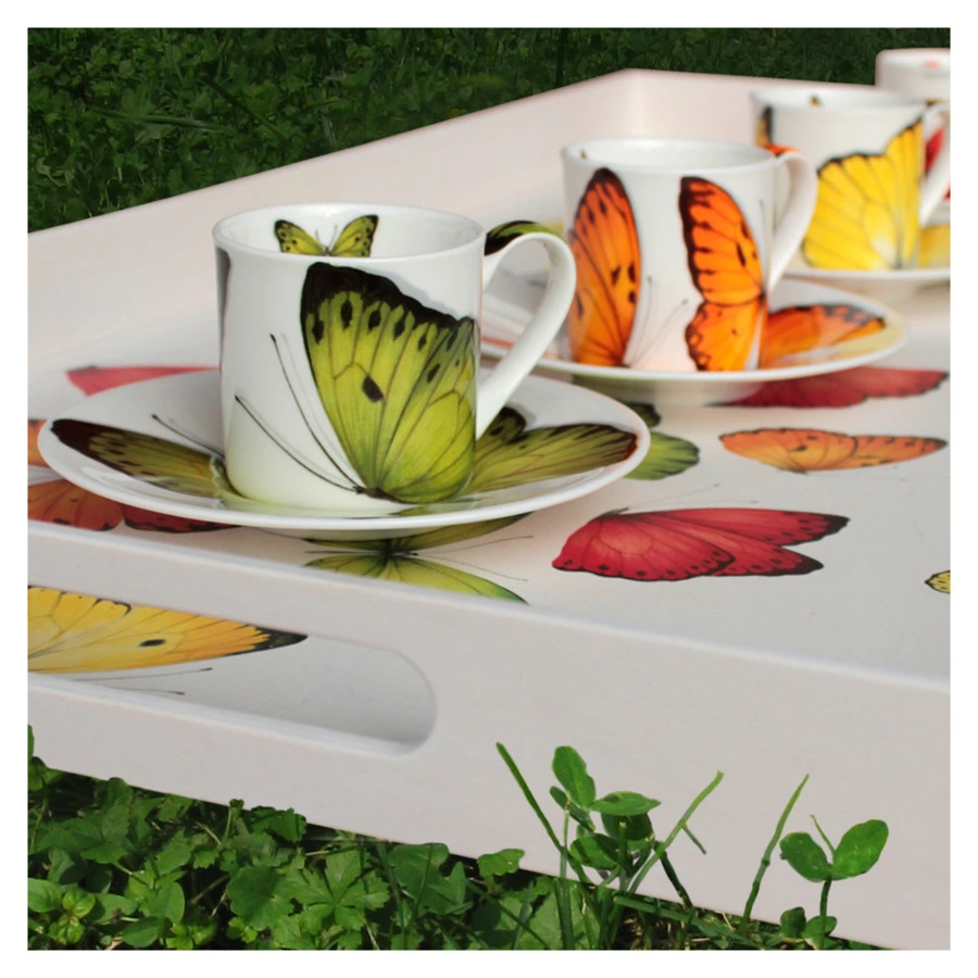 Чашка кофейная с блюдцем Taitu Свобода Бабочка 100 мл, фарфор костяной, оранжевый