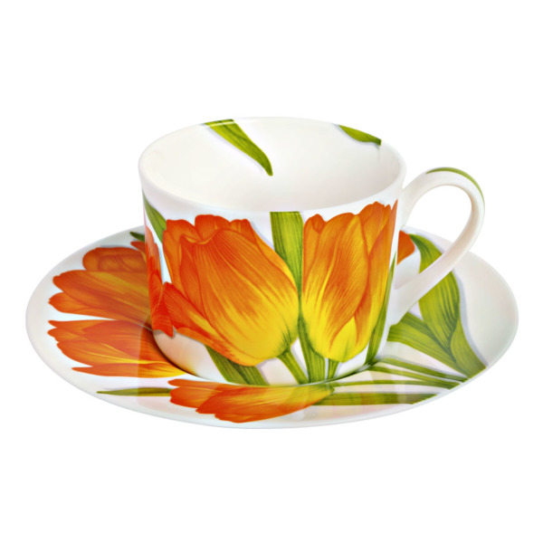 Чашка чайная с блюдцем Taitu Свобода Цветок 230 мл, фарфор костяной, оранжевый