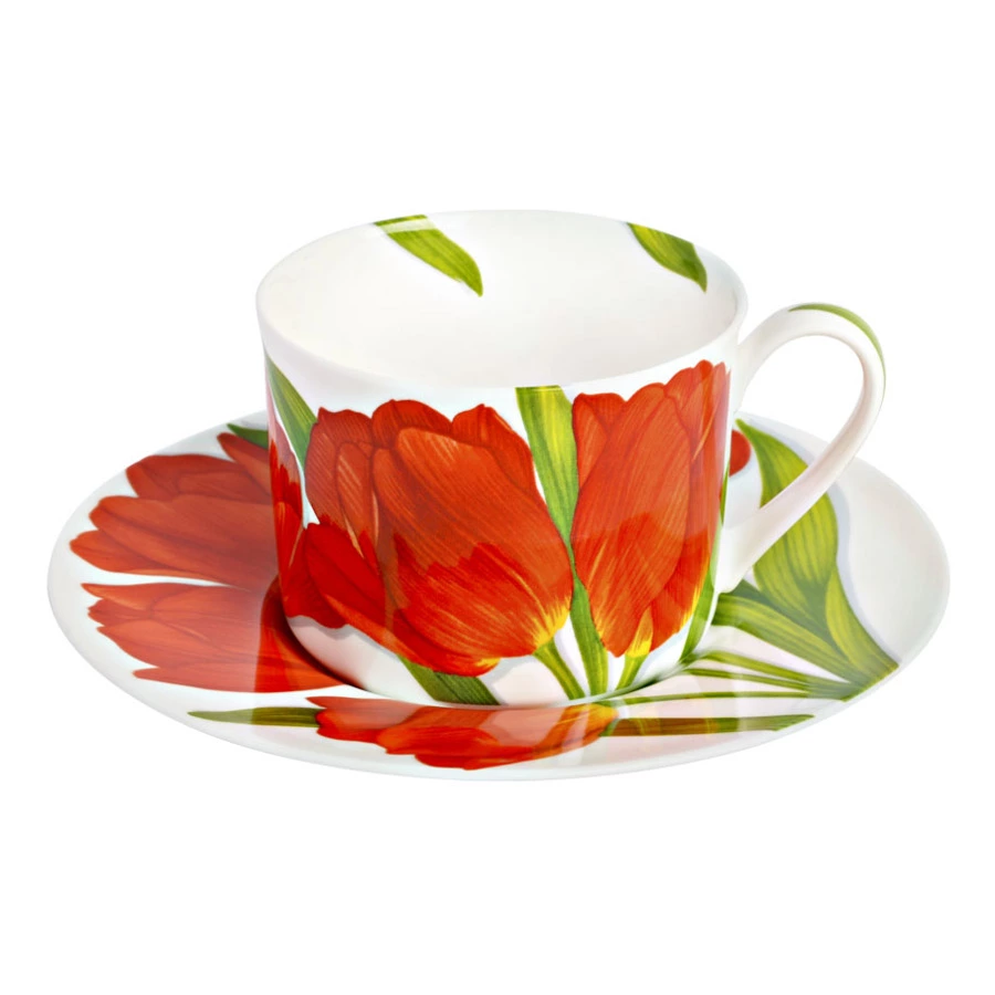 Чашка чайная с блюдцем Taitu Свобода Цветок 230 мл, фарфор костяной, красный