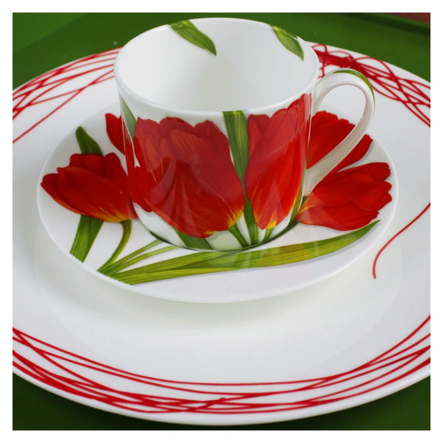 Чашка чайная с блюдцем Taitu Свобода Цветок 230 мл, фарфор костяной, красный
